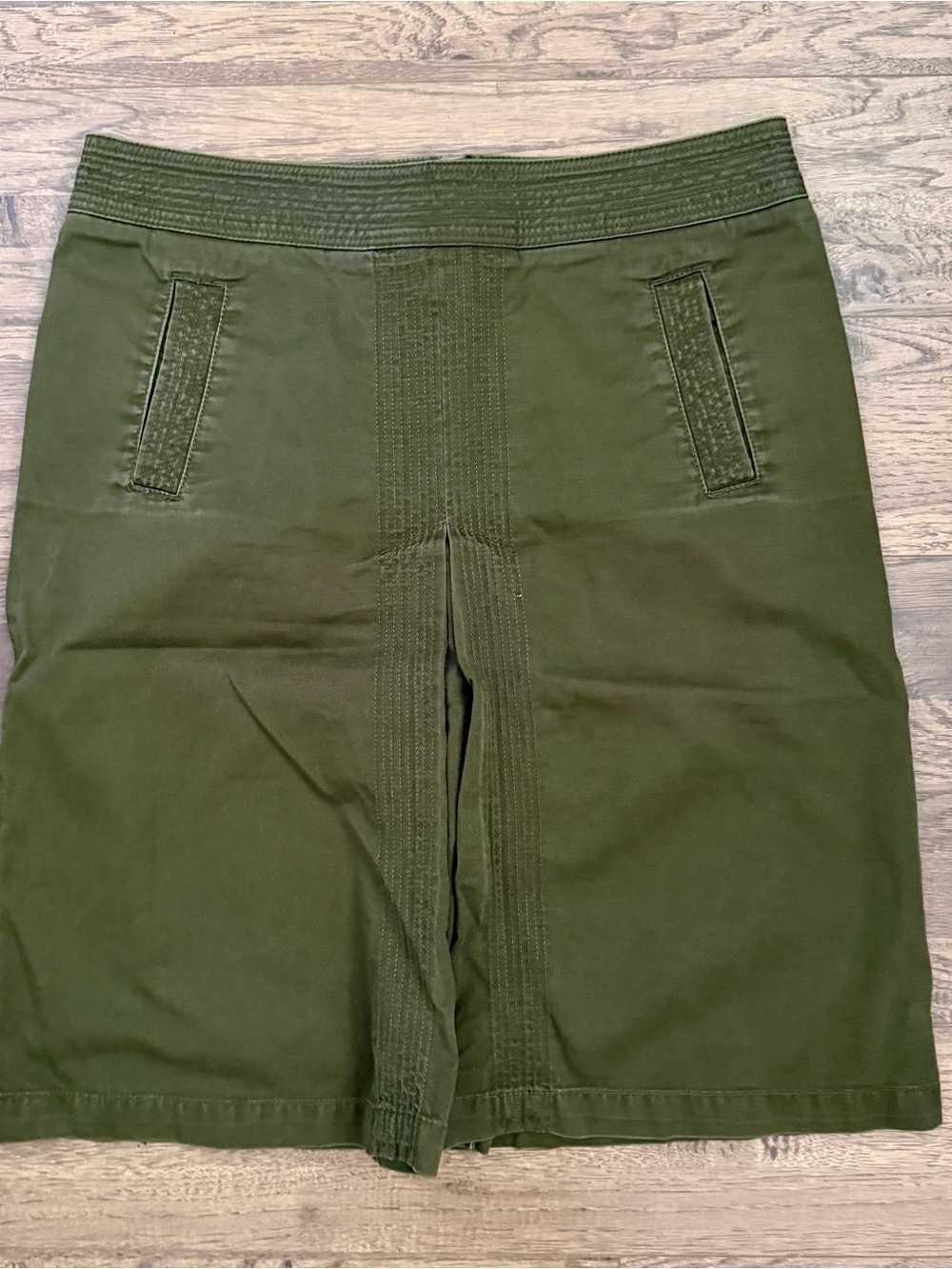 $88 J. Crew Utility 💯 Cotton Chino Army Green A-line Pleated Skirt, 8